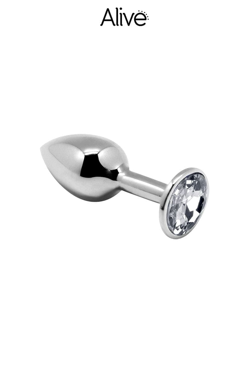 Plug en métal bijou anal transparent 7 cm M + sac de rangement- Alive