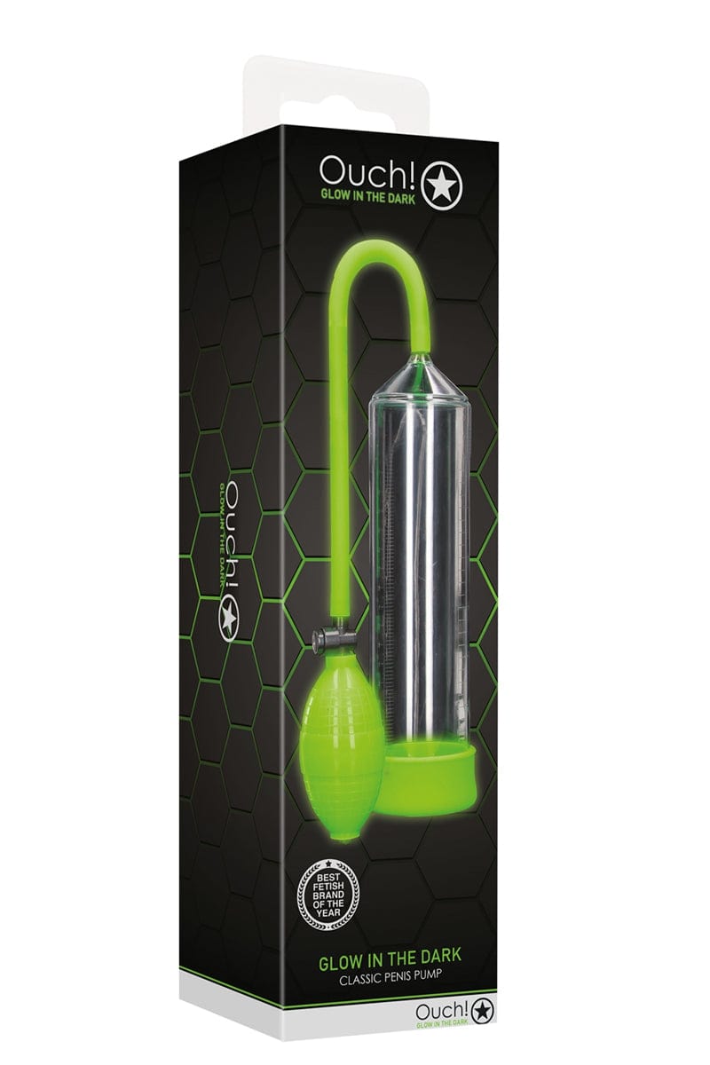 Pompe à pénis manuel phosphorescente 21cm insérables - Ouch
