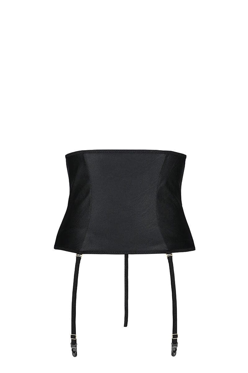 Porte-jarretelles serre taille lacé en faux cuir noir mat Céline - Passion