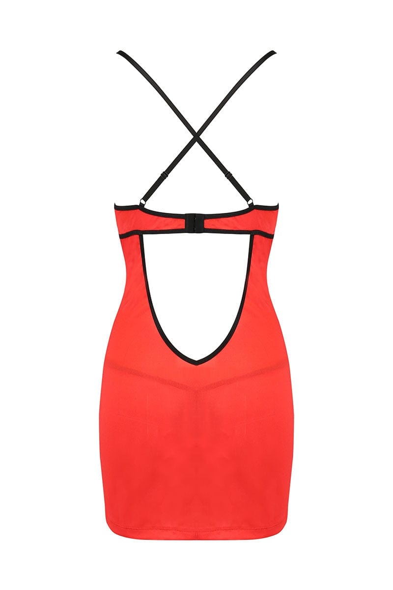 Robe courte sexy en tissus rouge satiné et dentelle noire Femmina - Passion