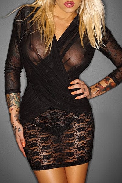 Robe moulante sexy en dentelle noir Flirty - Noir Handmade