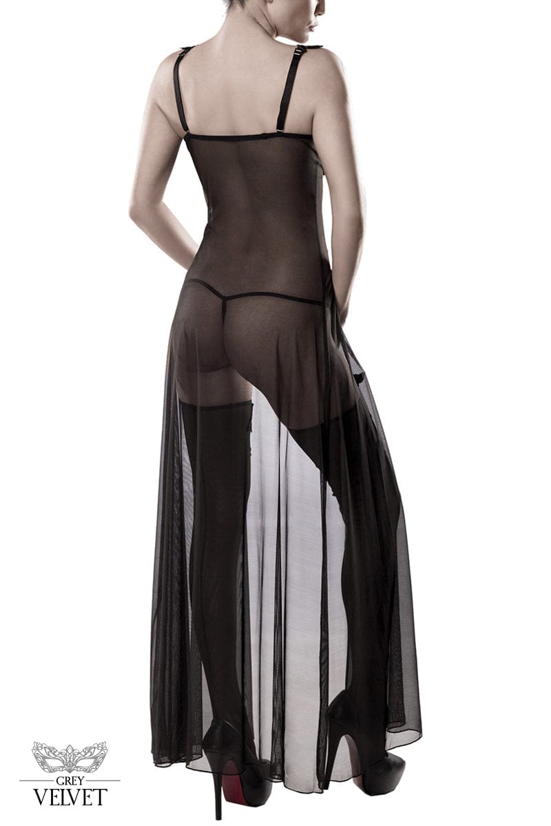Set déshabillé érotique tulle transparente et dentelle 3 pièces - Grey Velvet