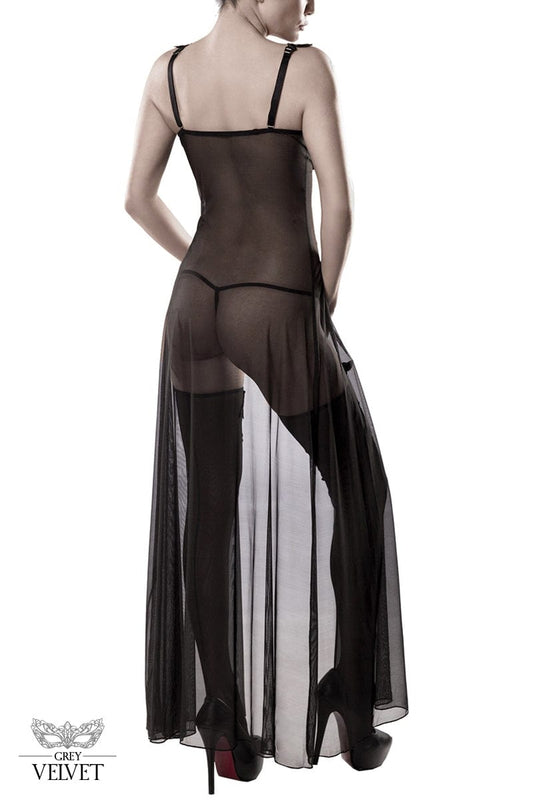 Set déshabillé érotique tulle transparente et dentelle 3 pièces - Grey Velvet