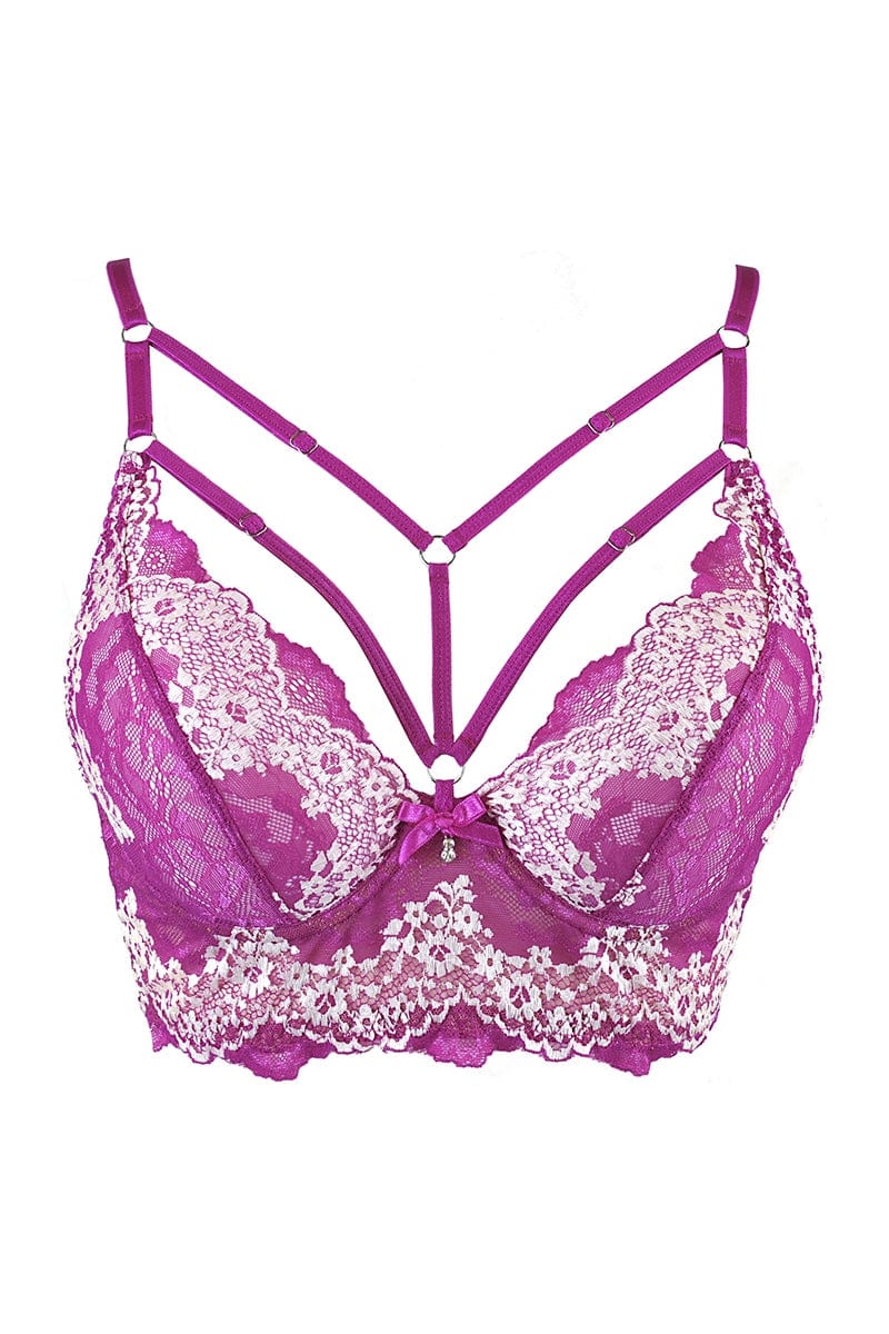 Soutien-gorge bustier dentelle brodée fuchsia V-9741 - Axami
