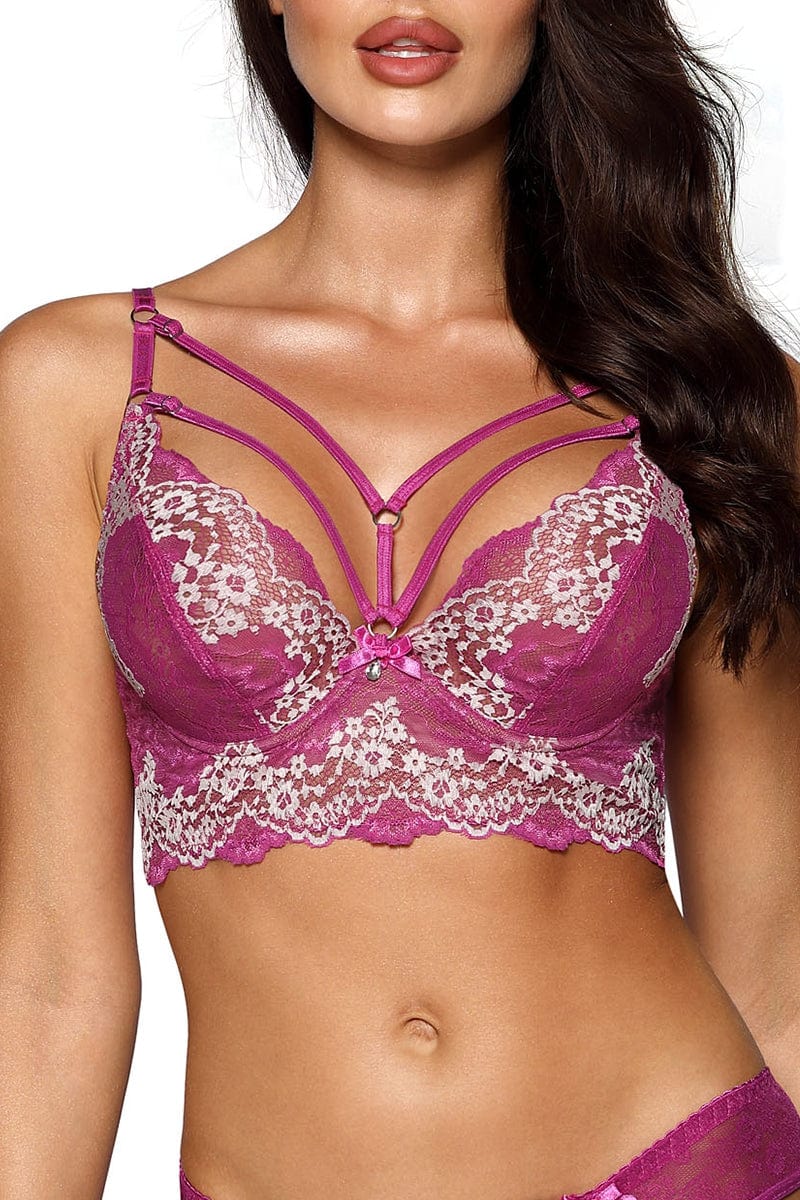 Soutien-gorge bustier dentelle brodée fuchsia V-9741 - Axami