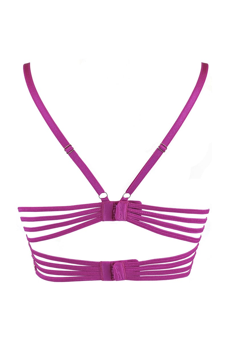 Soutien-gorge bustier dentelle brodée fuchsia V-9741 - Axami
