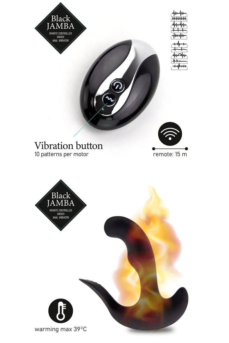 Stimulateur anal chauffant + vibrant télécommandé unisexe - Black Jamba