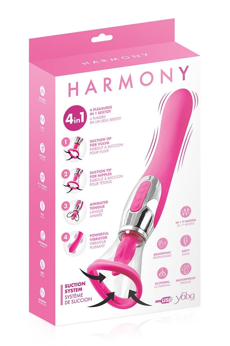 Stimulateur féminin 4 en 1 vulve tétons langue vibro Harmony fuchsia - Yoba