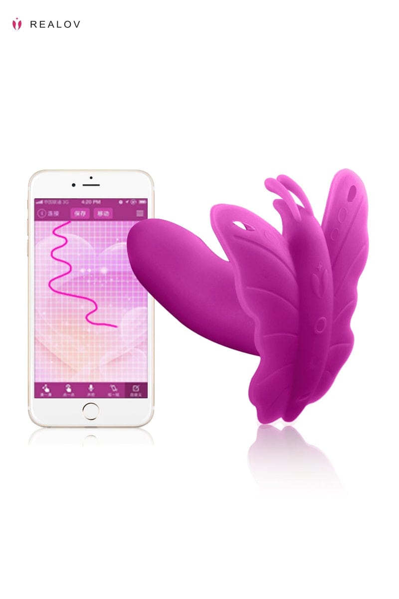 Stimulateur papillon vibrant et connecté Lydia violet + string - Realov