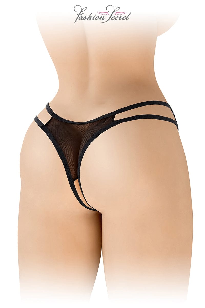 String noir ouvert en dentelle et tulle extensible Victoria - Fashion Secret TU