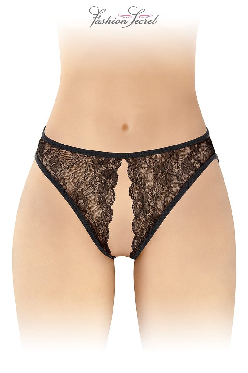 String noir ouvert en dentelle et tulle extensible Victoria - Fashion Secret TU