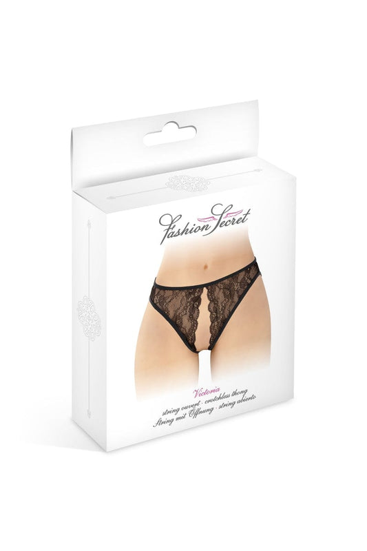 String noir ouvert en dentelle et tulle extensible Victoria - Fashion Secret TU
