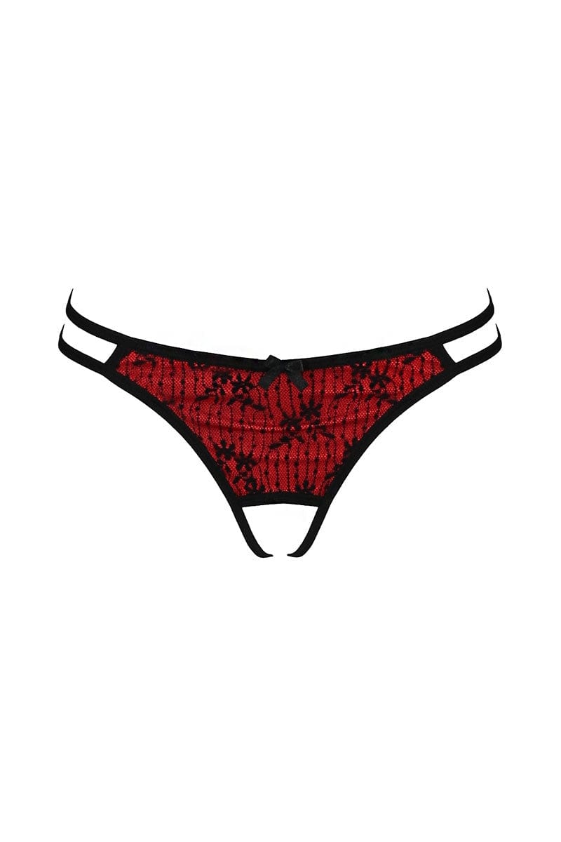 String sexe ouvert sexy en tulle rouge satiné et rubans Rubi - Passion