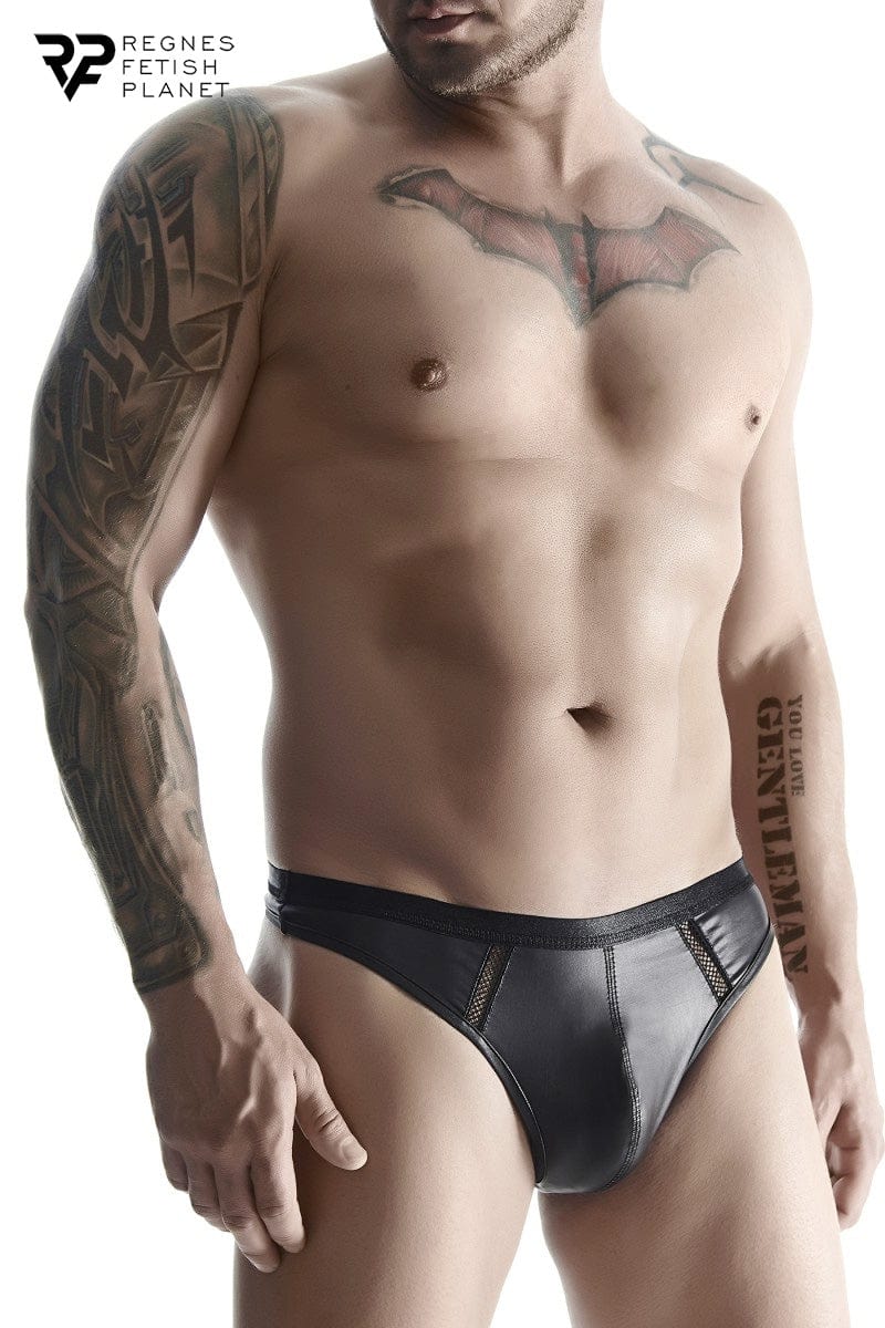 String sexy pour homme en wetlook noir ceinture extensible - Regnes