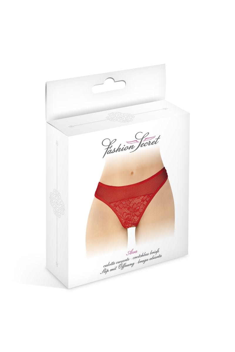Tanga en dentelle et tulle rouge ouvert entre-jambeAva - Fashion Secret TU