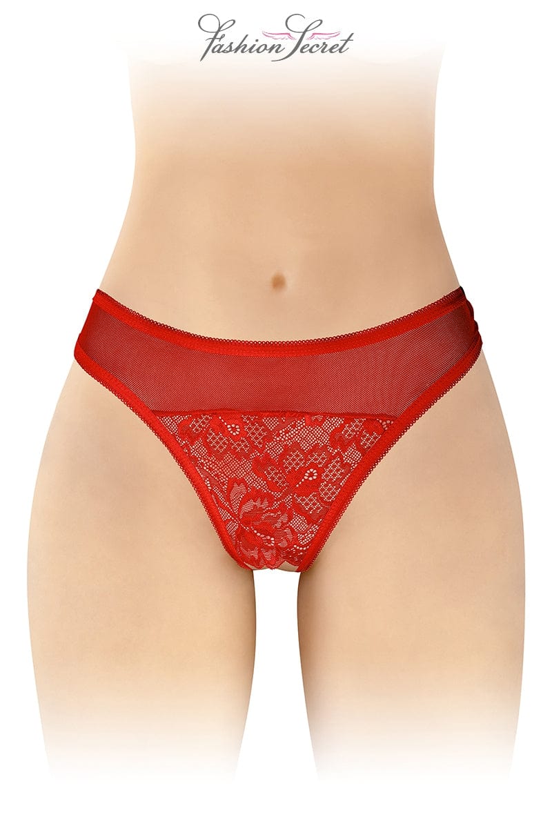 Tanga en dentelle et tulle rouge ouvert entre-jambeAva - Fashion Secret TU