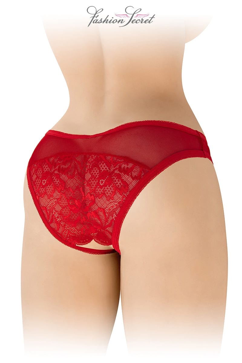 Tanga en dentelle et tulle rouge ouvert entre-jambeAva - Fashion Secret TU
