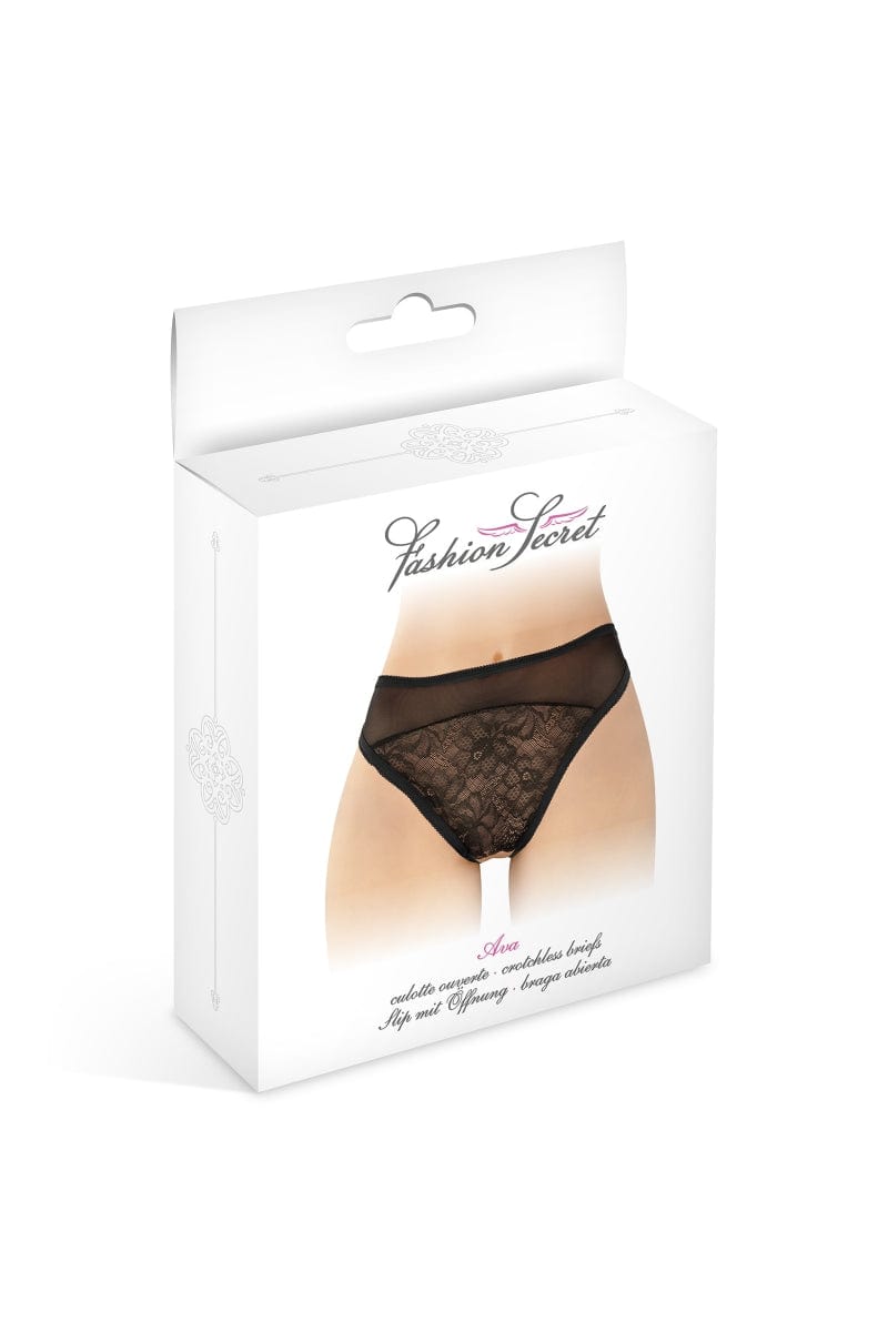 Tanga noir ouvert en dentelle fine  Ava