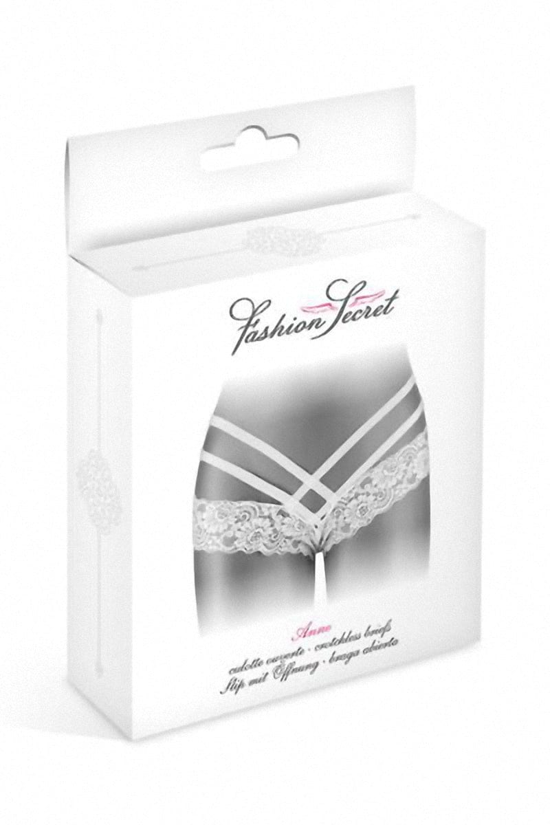 Tanga sexy ouvert en dentelles blanches Anne - Fashion Secret