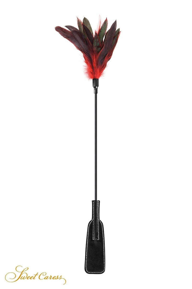 Tapette BDSM à plumes rouges et noires pour domination soft - Sweet caress