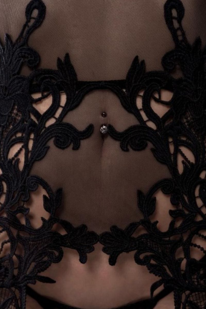 Tenue coquine 2 pièces guêpière baroque et string assorti - Grey Velvet