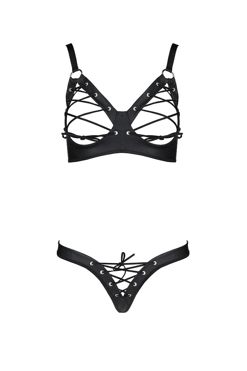 Tenue sexy 2 pièces soutien-gorge seins nus, et string lacé Céline - Passion