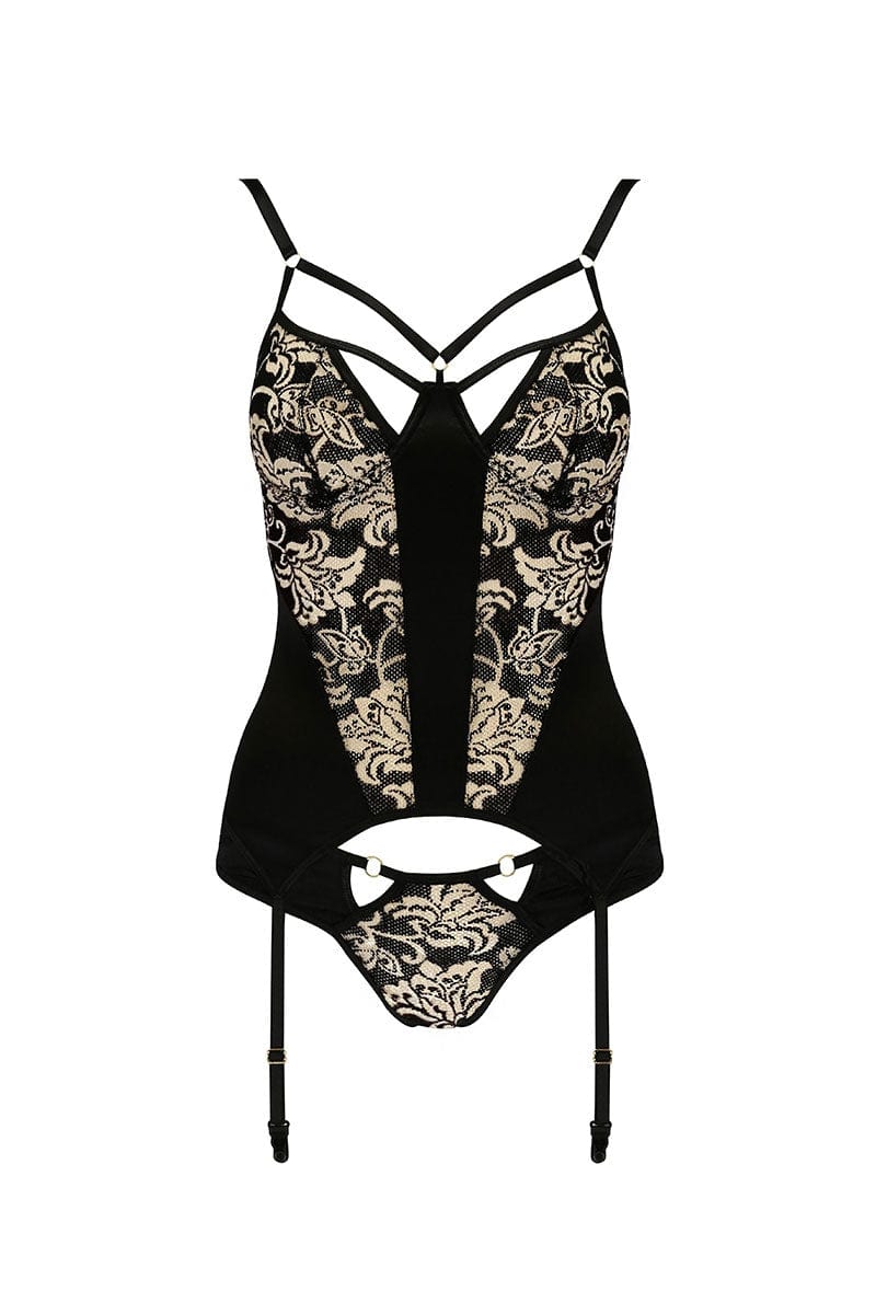 Tenue sexy guêpière florale et string assorti Victoria - Casmir