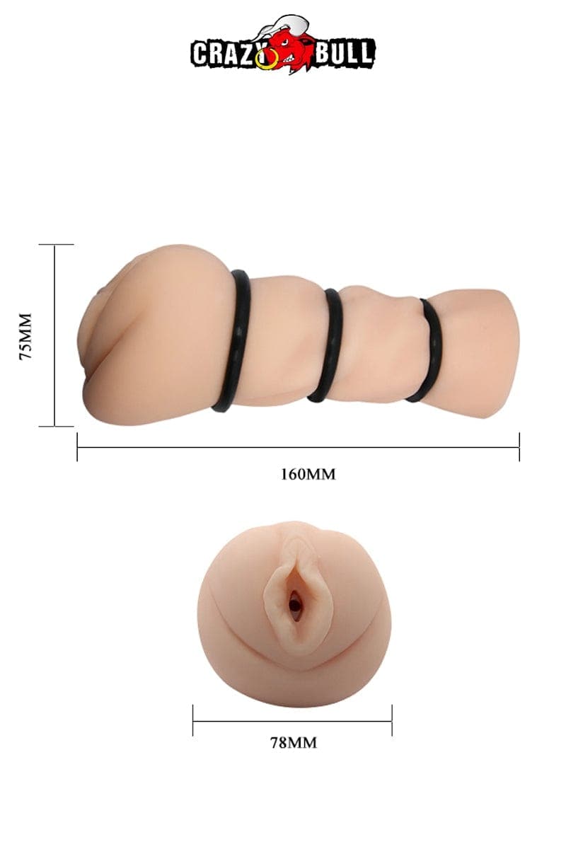 Vaginette réaliste de poche réutilisable + 3 cockrings amovibles - Crazy Bull