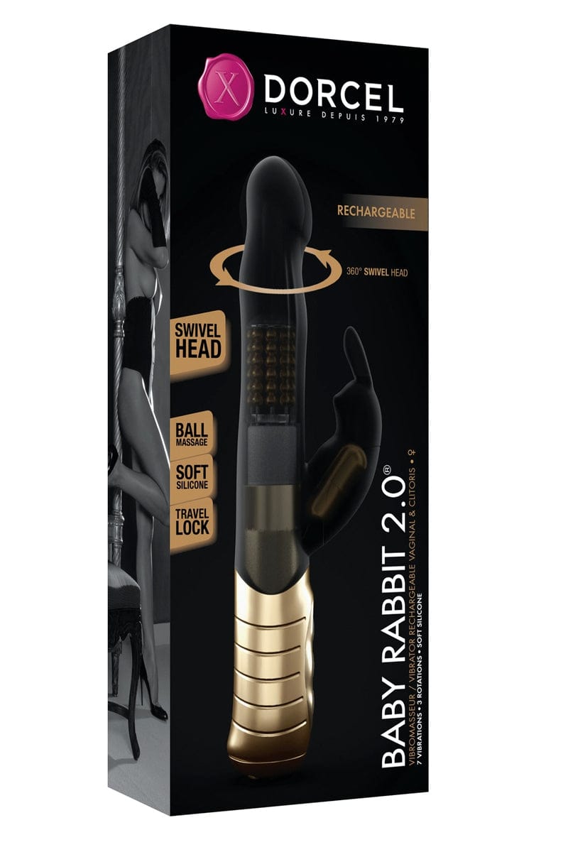 Vibro rechargeable Baby Rabbit noir 2.0 double stimulation étanche - Dorcel