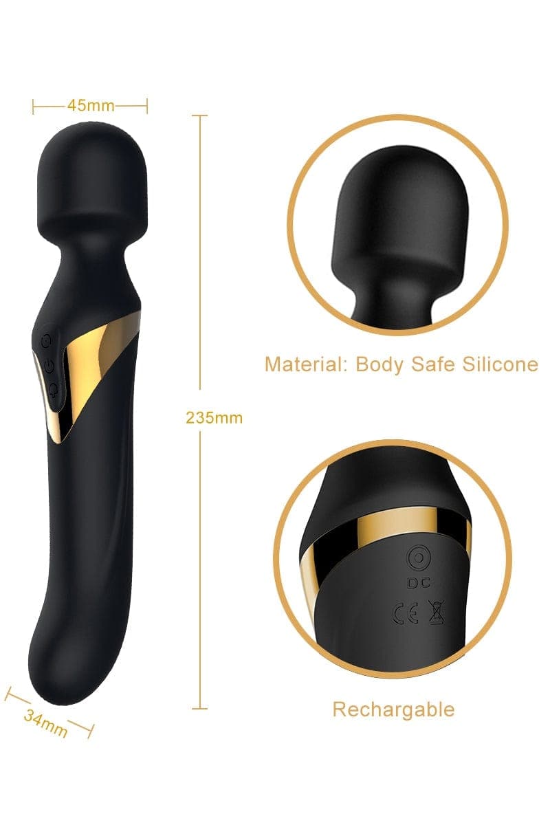 Vibromasseur luxueux pour femme en silicone noir ultra doux Dual Orgasms Gold 23cm- Dorcel