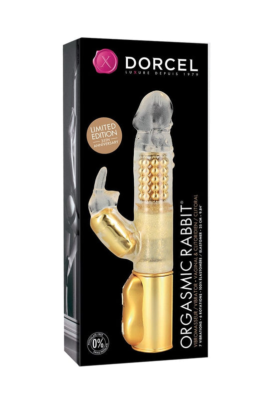 Vibromasseur Orgasmic 3 effets simultanés Rabbit Gold à piles - Dorcel