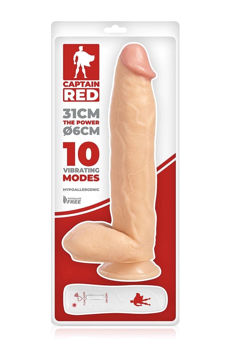 Vibromasseur réaliste 10 modes vibrant géant XXL 31 x 6cm - Captain Red