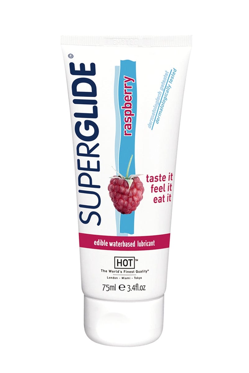 Gel lubrifiant comestible sexe oral à la framboise SuperGlide 75ml - HOT