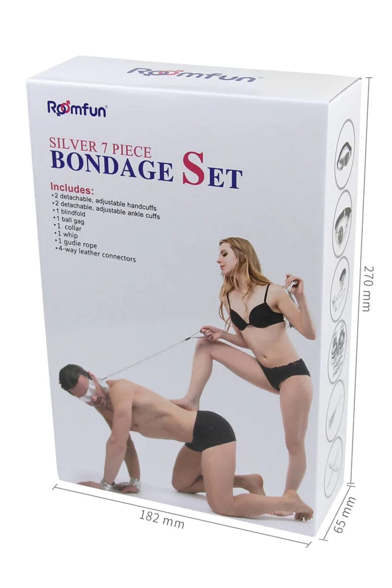 Kit bondage 7 accessoires bdsm argenté - Room Fun