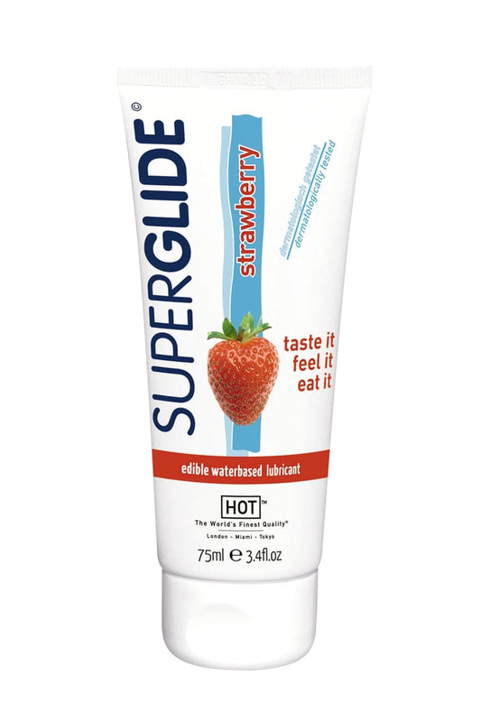 Lubrifiant comestible pour couple goût fraise SuperGlide 75ml - HOT