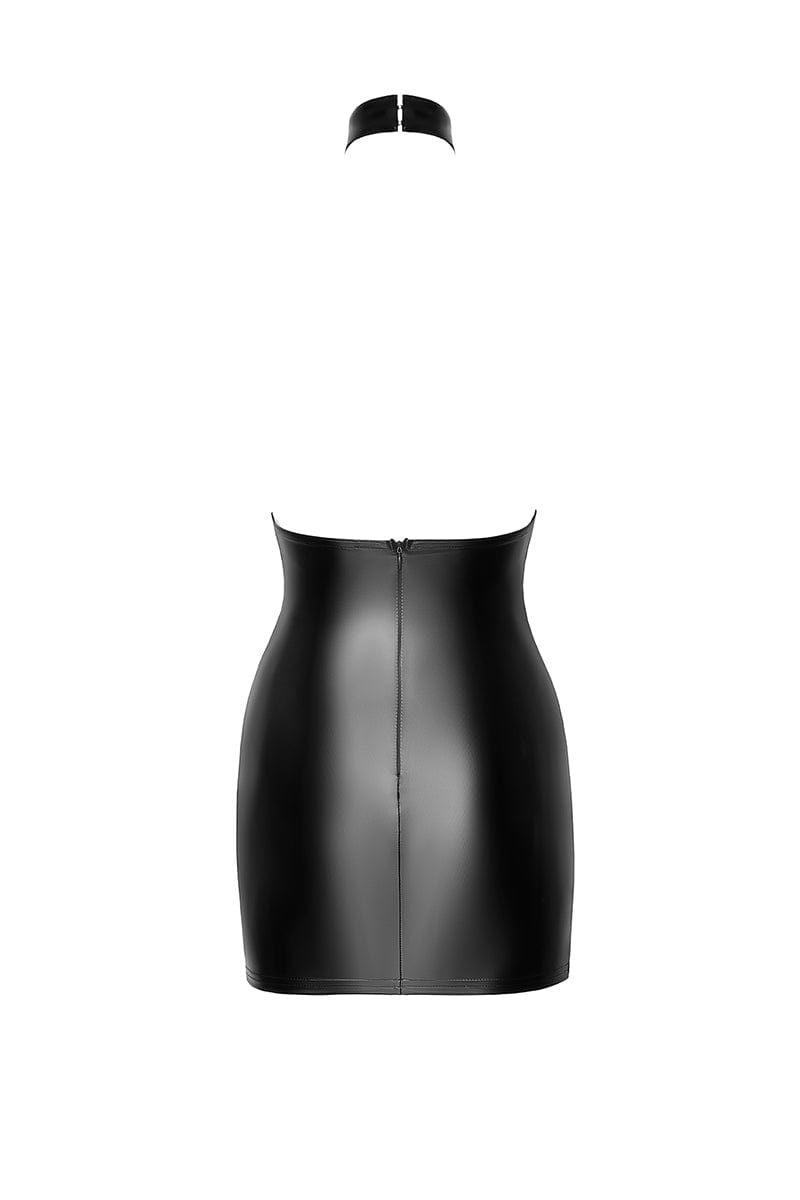 Mini robe noire dos nu Eros F311 wetlook et tulle floqué - Noir Handmade