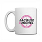 Mug J&M avec logo rond blanc et rose - Jacquie & Michel