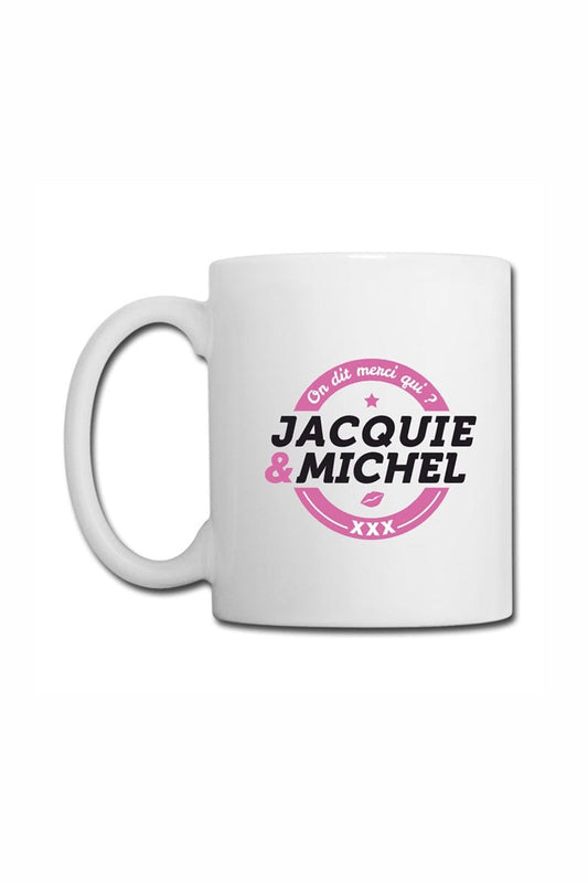 Mug J&M avec logo rond blanc et rose - Jacquie & Michel