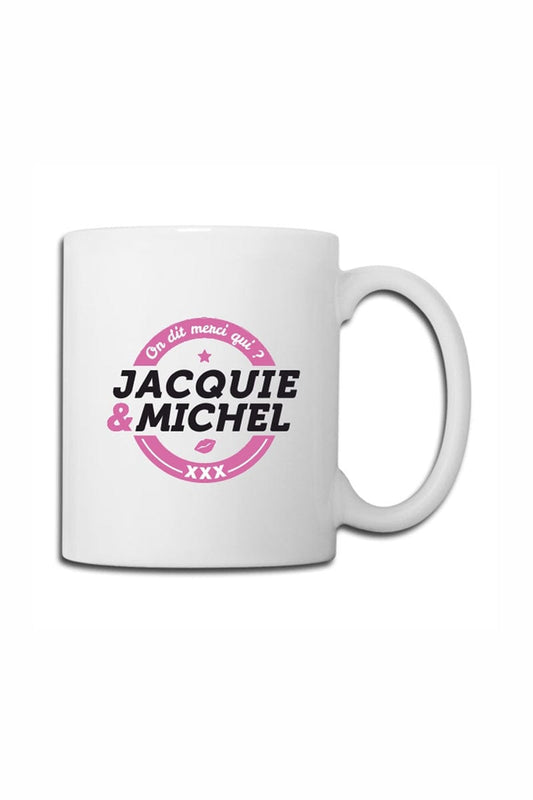 Mug J&M avec logo rond blanc et rose - Jacquie & Michel