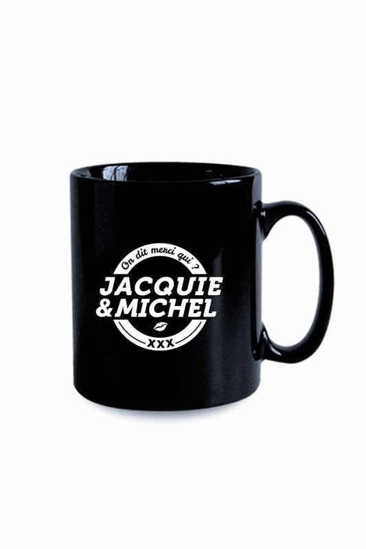 Mug personnalisé noir avec logo J&M noir et blanc - Jacquie et Michel
