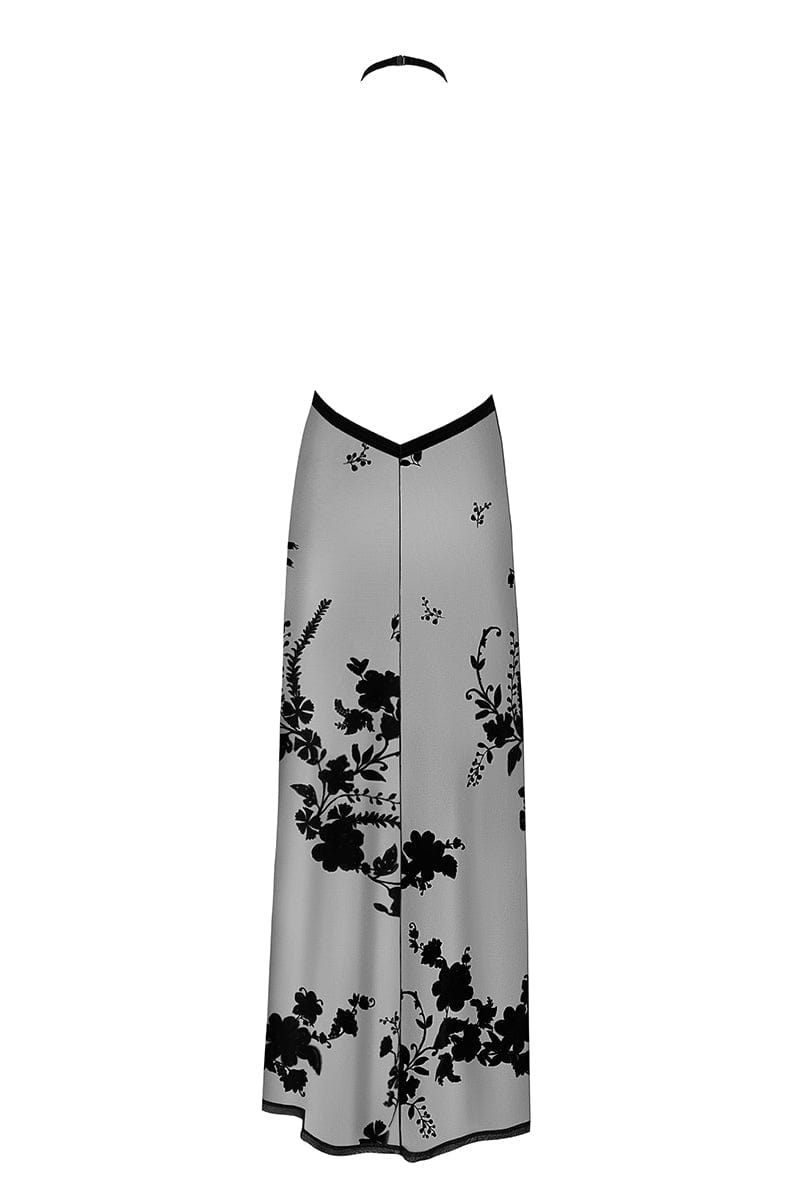 Robe longue dos nu Divinity F312 tulle floqué - Noir Handmade