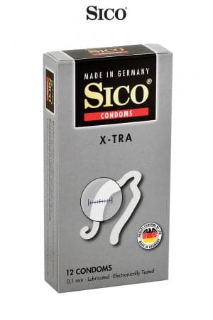 12 préservatifs en latex transparents épais 18cm X-TRA - Sico