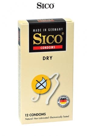 12 préservatifs masculin en latex transparents non lubrifiés DRY - Sico
