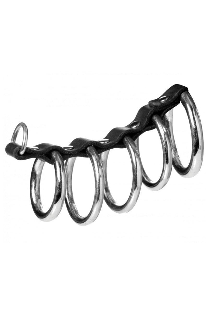 5 anneaux de chasteté en acier inoxydable contrainte à penis 11,4cm- Gates of hell
