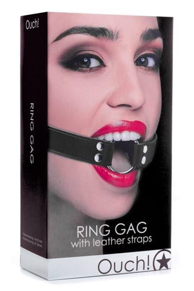 Bâillon de domination en cuir anneau en métal O Ring Gag - Ouch!