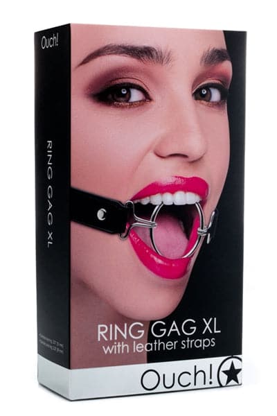 Bâillon en cuir anneau en métal XL Ring Gag pour jeux BDSM - Ouch!