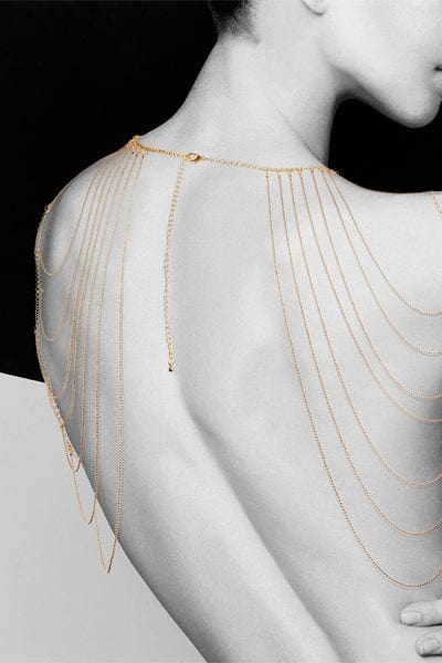 Bijoux épaules et dos en chainettes métalliques dorées