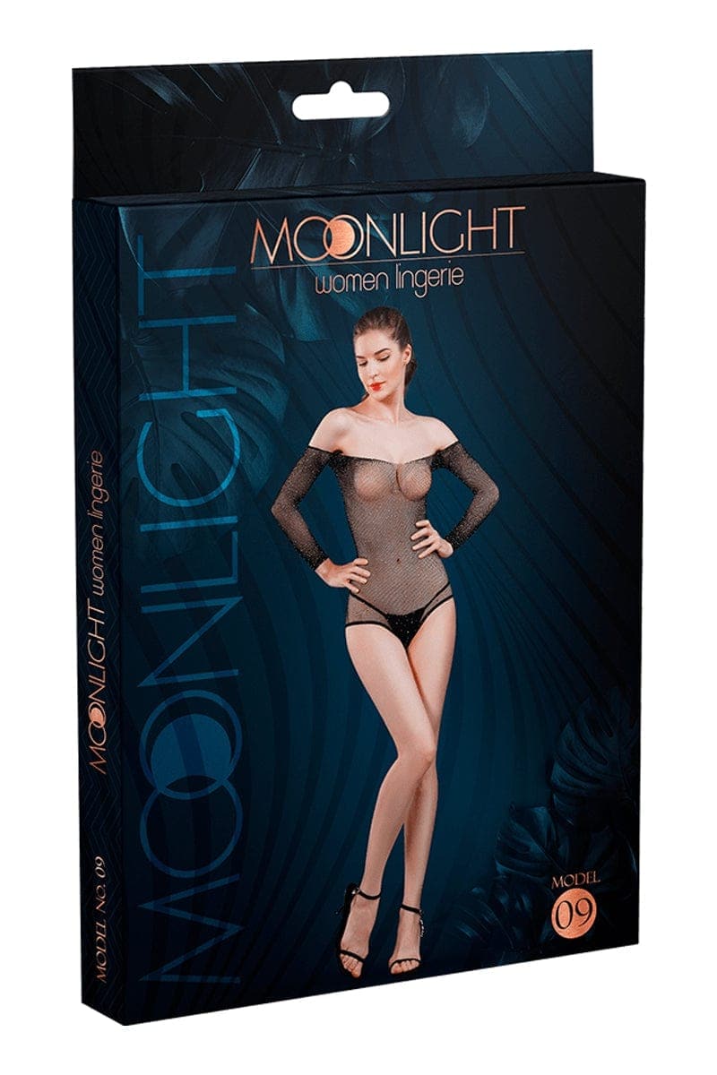 Body sexy taille unique en résille noir brillant et transparent N°9 - Moonlight TU / Noir