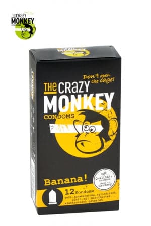 Boite de 12 préservatifs lubrifié en latex rose Saveur banane - The Crazy Monkey