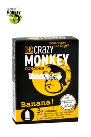 Boîte de 3 préservatifs en latex lisse jaune parfum banane - Crazy Monkey